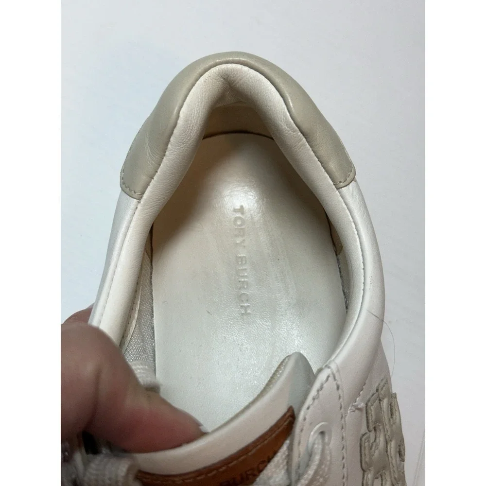 Tory Burch Sneakers Bari Nappa Color Block Women Sz 9 White Beige Leather Suede